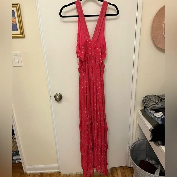 NWT Pink Tiered Shimmer Metallic Dress size Large - Picture 11 of 11